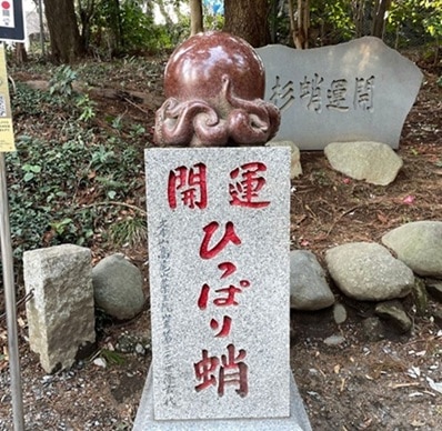 開運ひっぱり蛸の文字と蛸の石造